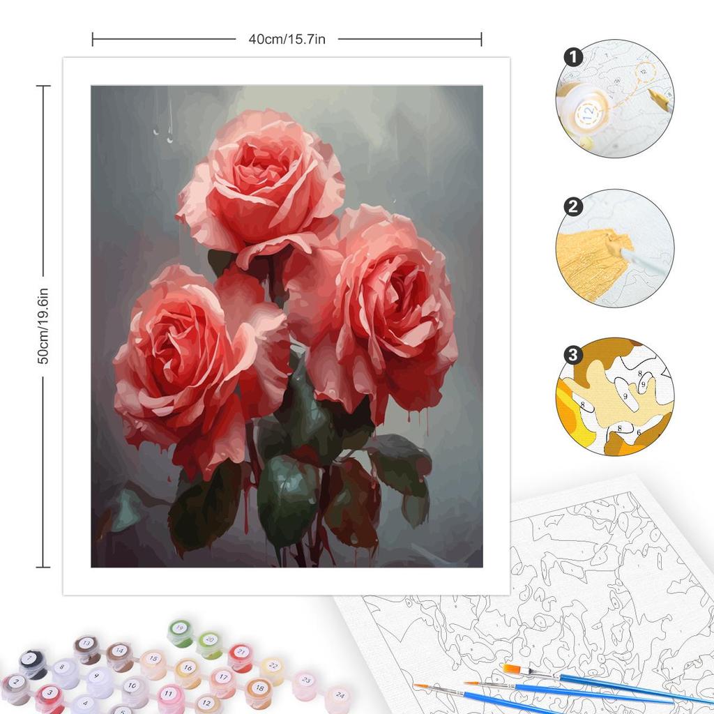 RUOPOTY Акриловая картина по номерам, набор красок, раскраска по номерам, розовые цветы, настенное искусство для рукоделия, подарок для взрослых на холсте