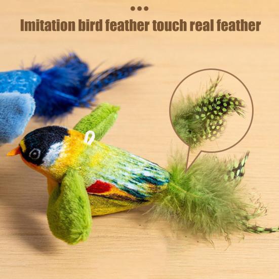 Игрушка для кошек «Щебечущая птичка» интерактивная реалистичная плюшевая птица с пищащим звуком и перышком, активируемая прикосновением, игрушка для котят для домашних кошек