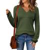 Women's Loose Knitted Sweater With V-Neck Hollowed Out Pullover Long Sleeved Solid Color Top