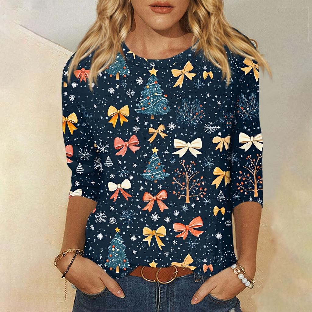 Рубашки с рукавом 3/4 для женщин, футболки с графическим принтом, блузки, повседневные базовые топы, пуловеры