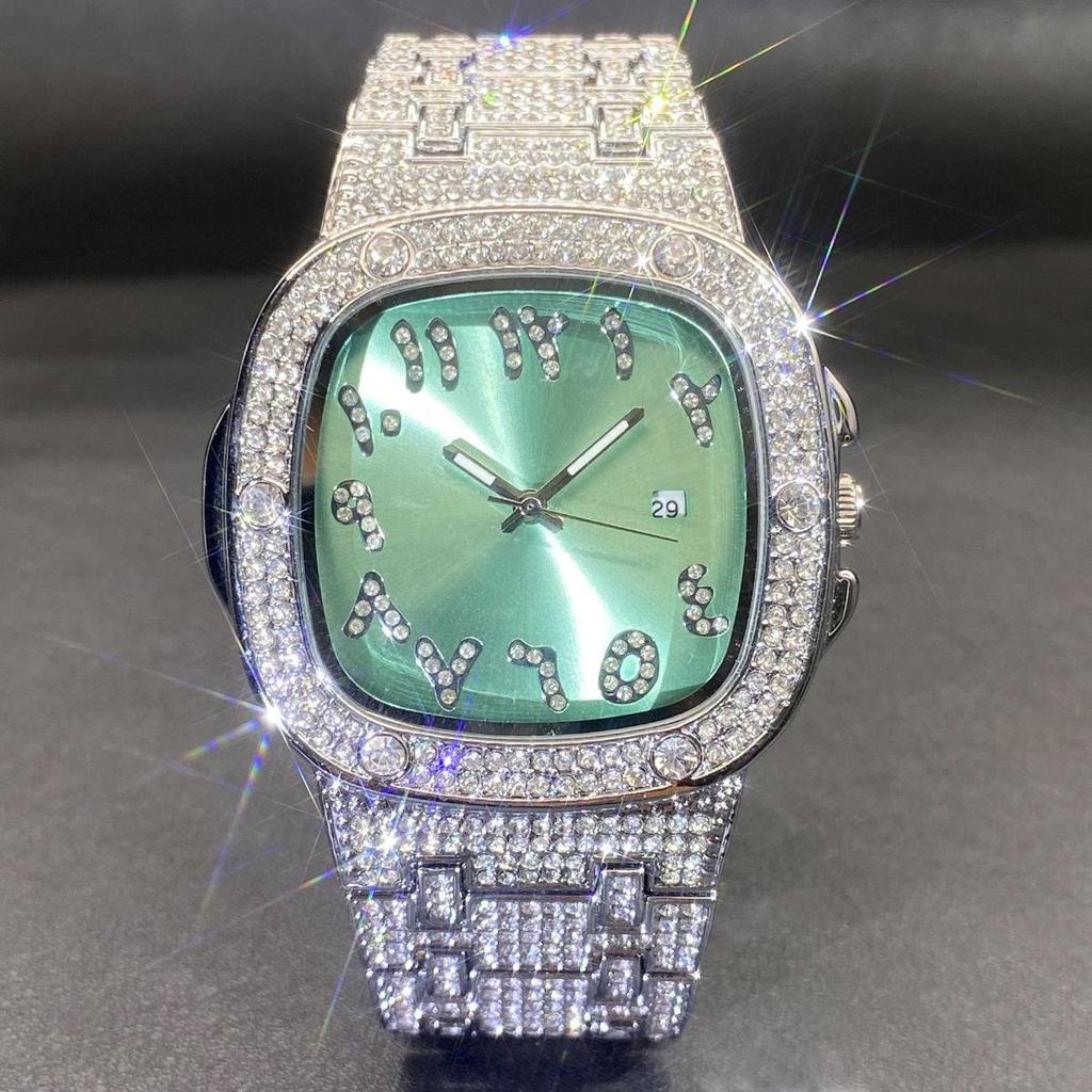 Luxury Diamond Watch for Men Hip Hop Style Bling Iced Out Wristwatch Fashion Square Steel Waterproof Clock