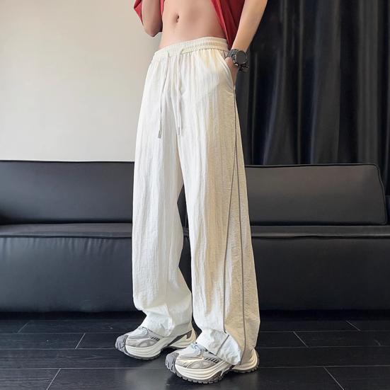 Мужские быстросохнущие мешковатые брюки с завязками на талии, свободные брюки, легкие повседневные брюки с боковыми линиями, украшения для уличного отдыха