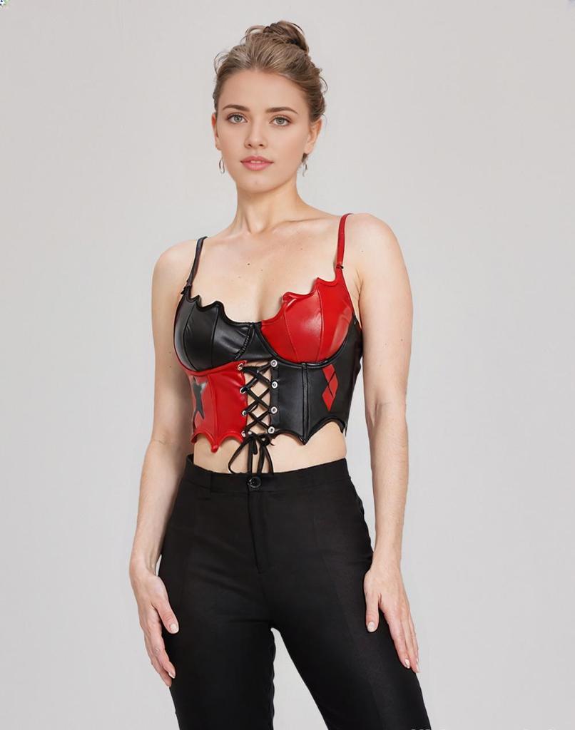 Европейско-американский панк корсетный топ на тонких бретелях-спагетти с косточками для утяжки талии и шнуровкой