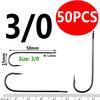 50PCS Aberdeen Long Shank Fish Hook Saltwater Fresh Water Fishing Hooks Sabiki Rig Streamer Fly Hook Size 10 4 2 2/0 3/0