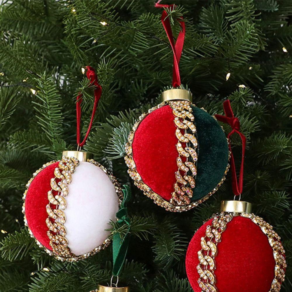 Flocked Velvet Velvet Christmas Ball 8cm Diameter Rhinestone Christmas Balls Party Decoration