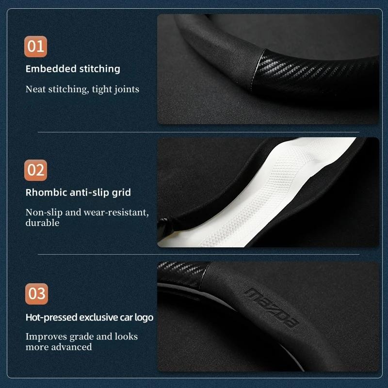 Sport Carbon Fiber Microfiber Steering Wheel Protector for Mazda CX-5 CX-50 CX-8 CX-9 Car Interior Decoration