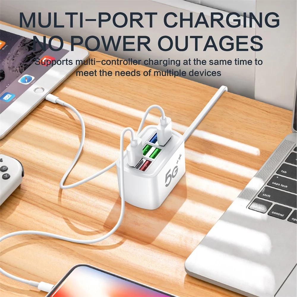 USB Charger 6 In 1 Power Strip Desktop Fast Charging Station 1m Cord Quick Charge 3.0 USB HUB Adapter Socket for iPhone 16 Home