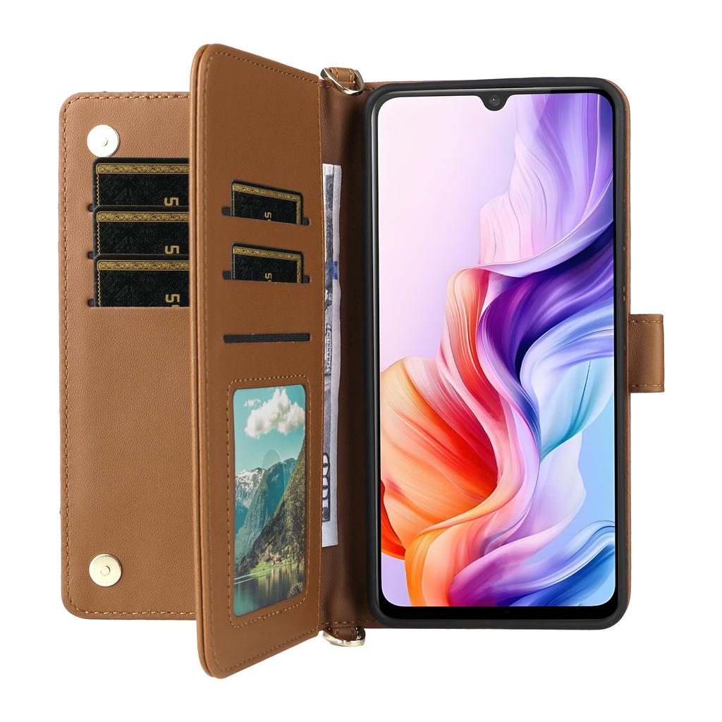 For ZTE Blade V70 Max/nubia V70 Max Wallet Case with Shoulder/Wrist Strap Leather Phone Cover Stand