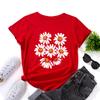 Casual Flowers Cotton T-Shirt Short Sleeve Round Neck Women 2d Print Tops