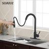 Stainless Steel Cold and Hot Black Baking Varnish Pull Out Kitchen Faucet Vegetable Washing Basin Sink Rotary Faucet Dual Mode Outlet