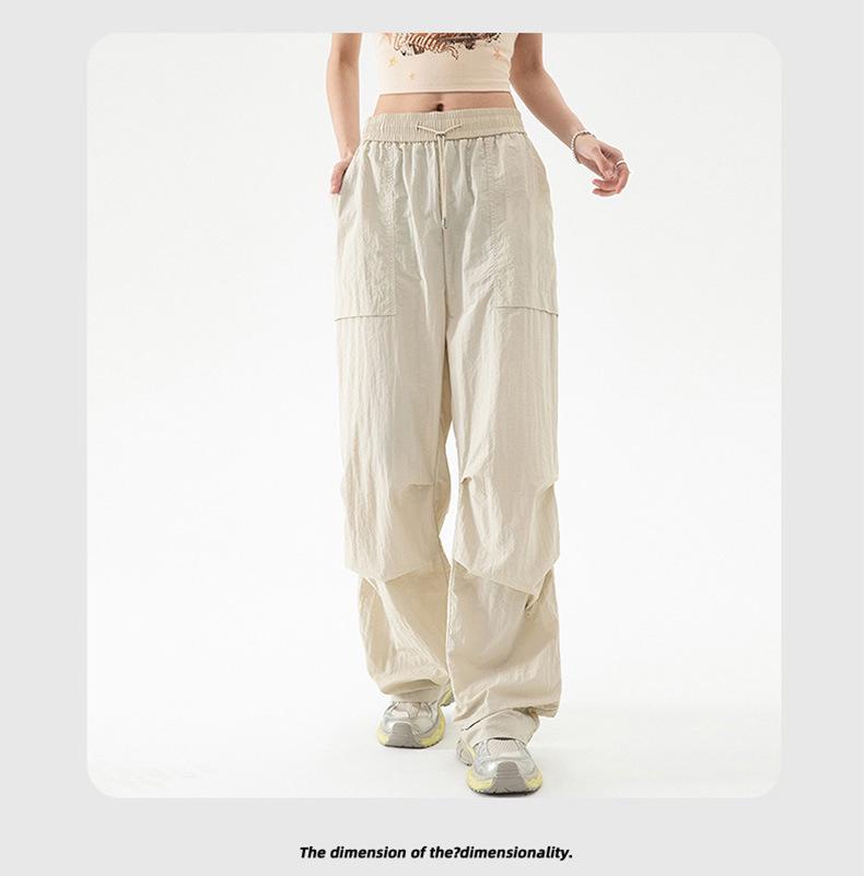 2024 Американские женские брюки карго парашюты с высокой талией: Осенний ветрозащитный плащ прямого кроя для повседневной носки, спорта и пеших прогулок