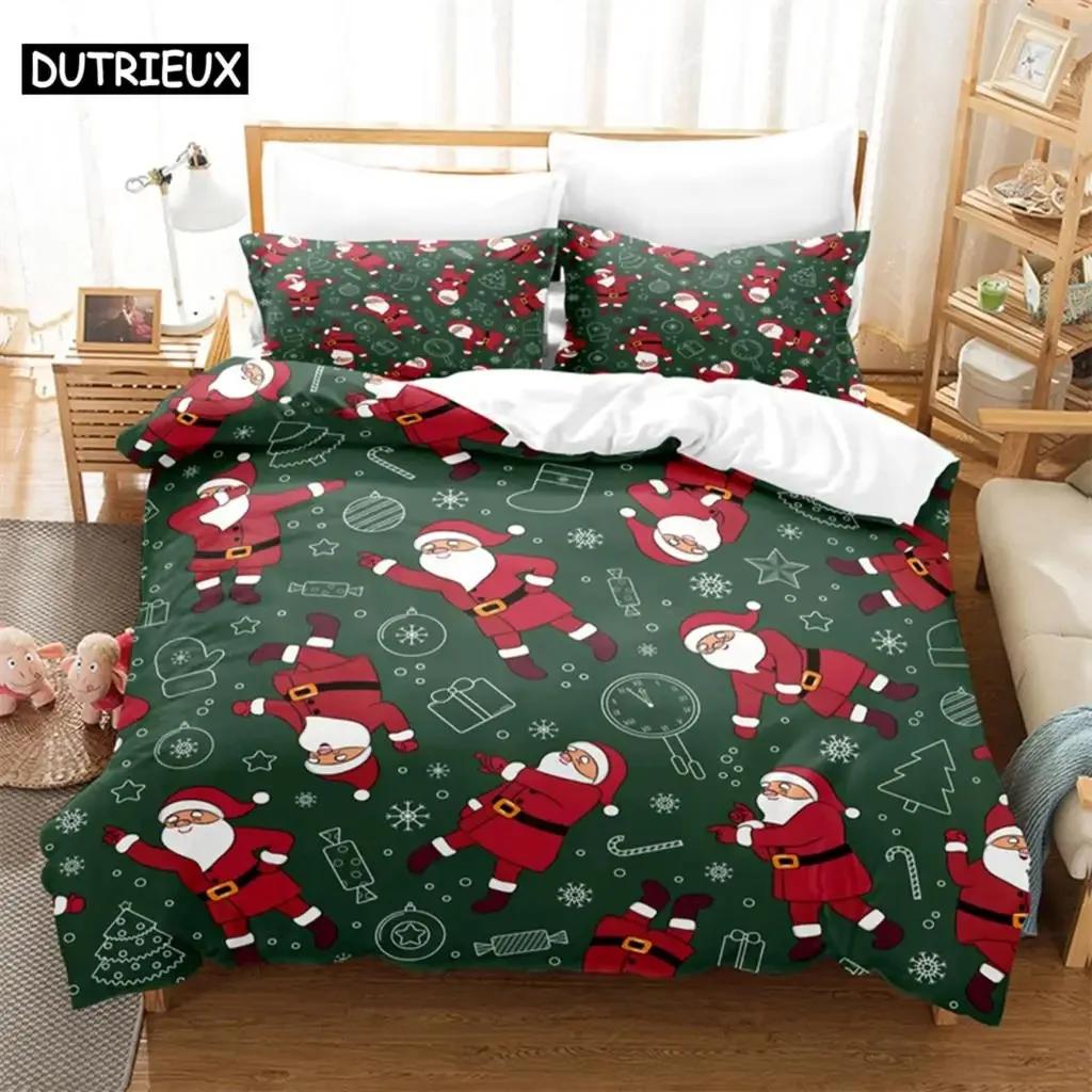 Cartoon Santa Claus Comfortable Duvet Quilt Cover Pillowcase Bedding Set Children Bedroom Decoration Home Textile
