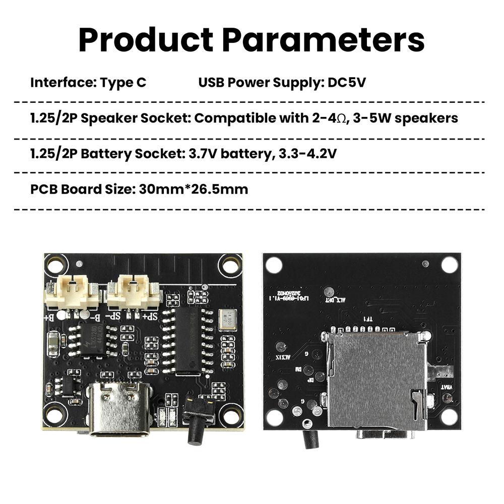Модуль Bluetooth усилителя мощности DC 5V 3W с Type-C, регулируемой настройкой, поддержкой воспроизведения с TF-карты, карты памяти, аудиоплата