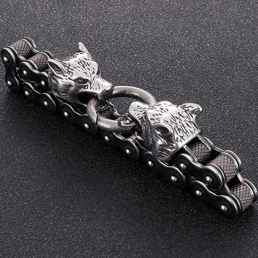 Готический двойной волчий головной браслет из нержавеющей стали для мужчин, винтажный черный цвет