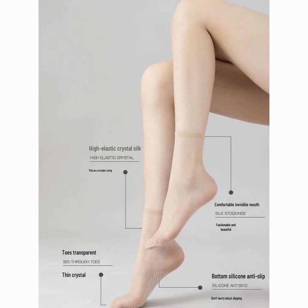 Ultra-Thin Transparent Silicone Anti-Slip Crystal Pantyhose Mid-Tube Socks