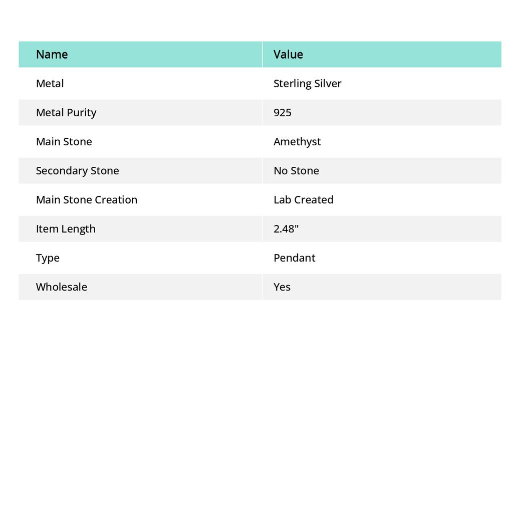 Аметист Драгоценный камень 925 Стерлинговое серебро Ювелирное изделие Подвеска 2,48"