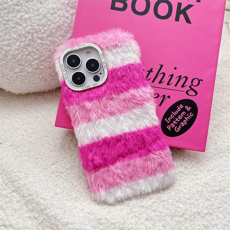 Зимний плюшевый Радужный чехол для iPhone 15, 14, 13, 12, 11 Pro Max XR XS XS Max 7 8Plus SE 2020, защитные чехлы от падения