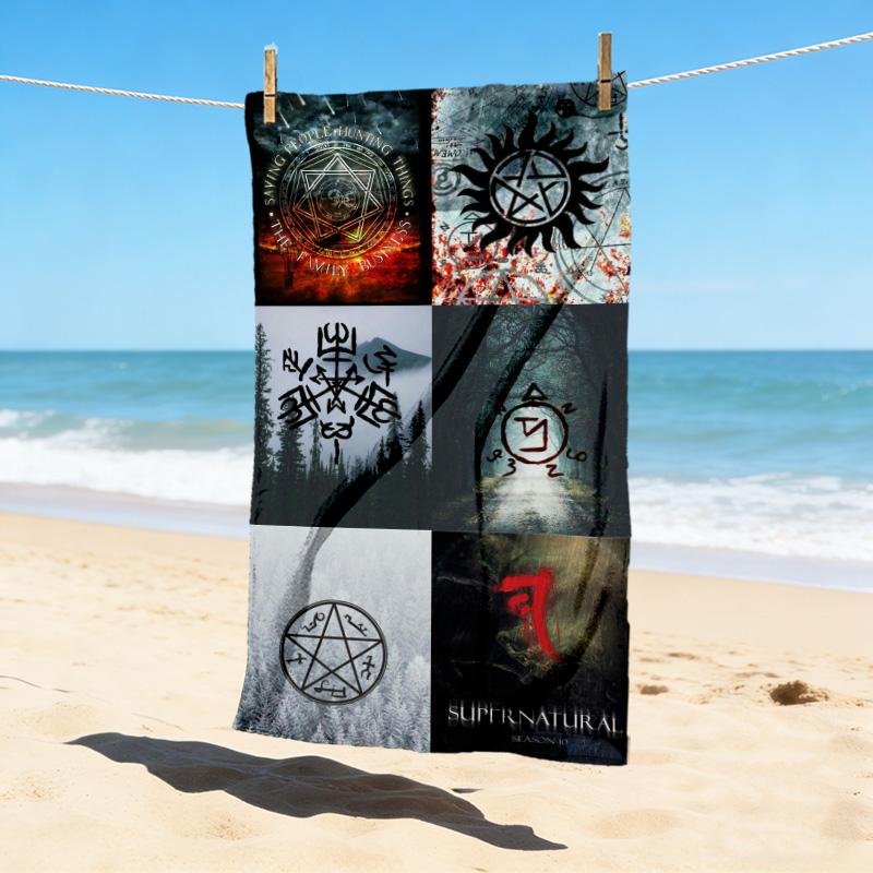 Supernatural Symbols Stylish Digital Printing Beach Towel Quickdrying Absorbent Blanket For Beach Pool Gym Travel Christmas Gift C922153