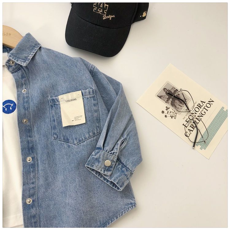 Fashion Boys Blue Denim Shirts Long Sleeved Turn Down Collar Loose Casual Shirt Spring Autumn Children Jean