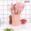 11pcs Wooden Handle Silicon Utensil Kitchen Tools Cookware Spatula Soup Spoon Brush Ladle Pasta Colander Non-stick Kitchenware
