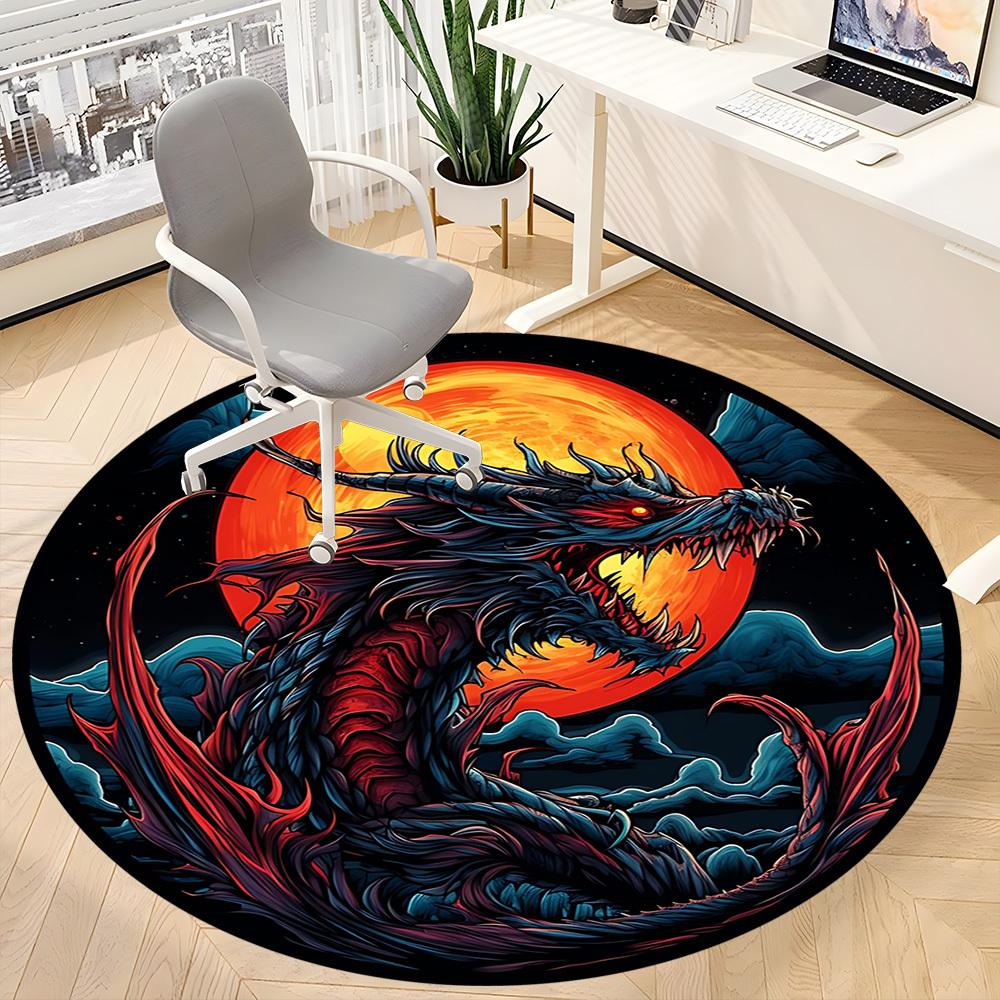 1pc Dragon Art Chair Carpet for Office, Round Non-Slip Durable Large Size Office Carpet, Suitable for Office, Beautiful Decoration