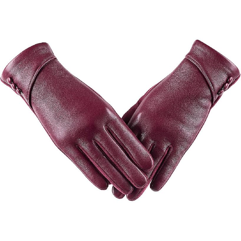 Winter Leather Gloves Women, Warm Wool Lining Touchscreen Texting