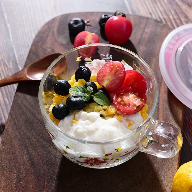 Large Capacity Flower Pattern Breakfast Cup Transparent Glass Mug Water Cup Coffee Cup Milk Cup Mug Afternoon Tea