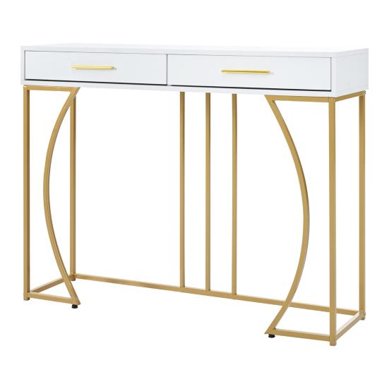 Hallway Table Console with 2 Drawers Light Luxury Modern Metal Golden Frame Living Long Room Farmhouse Behind Sofa Narrow Entryway