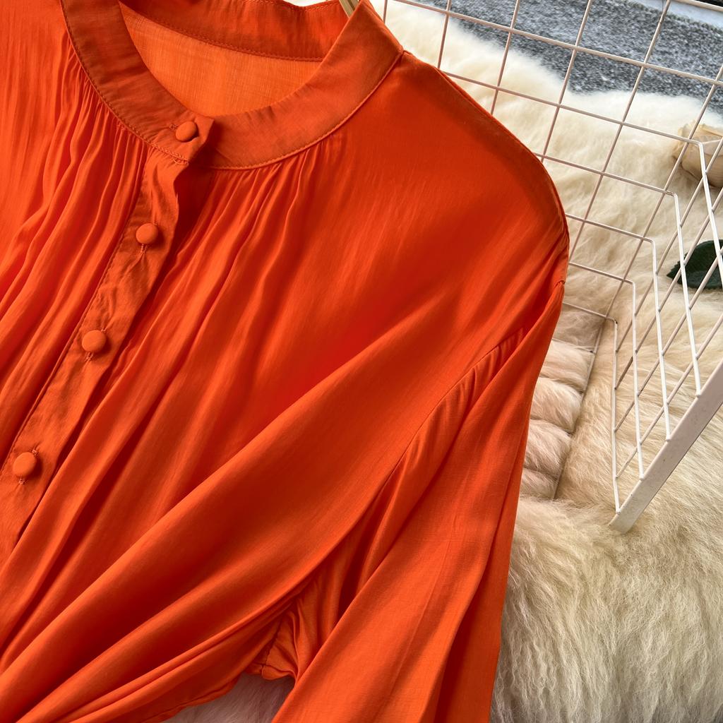 Французское винтажное макси-платье для женщин с воротником-стойкой и рукавами-фонариками на шнуровке, женские элегантные платья А-силуэта, весна-осень