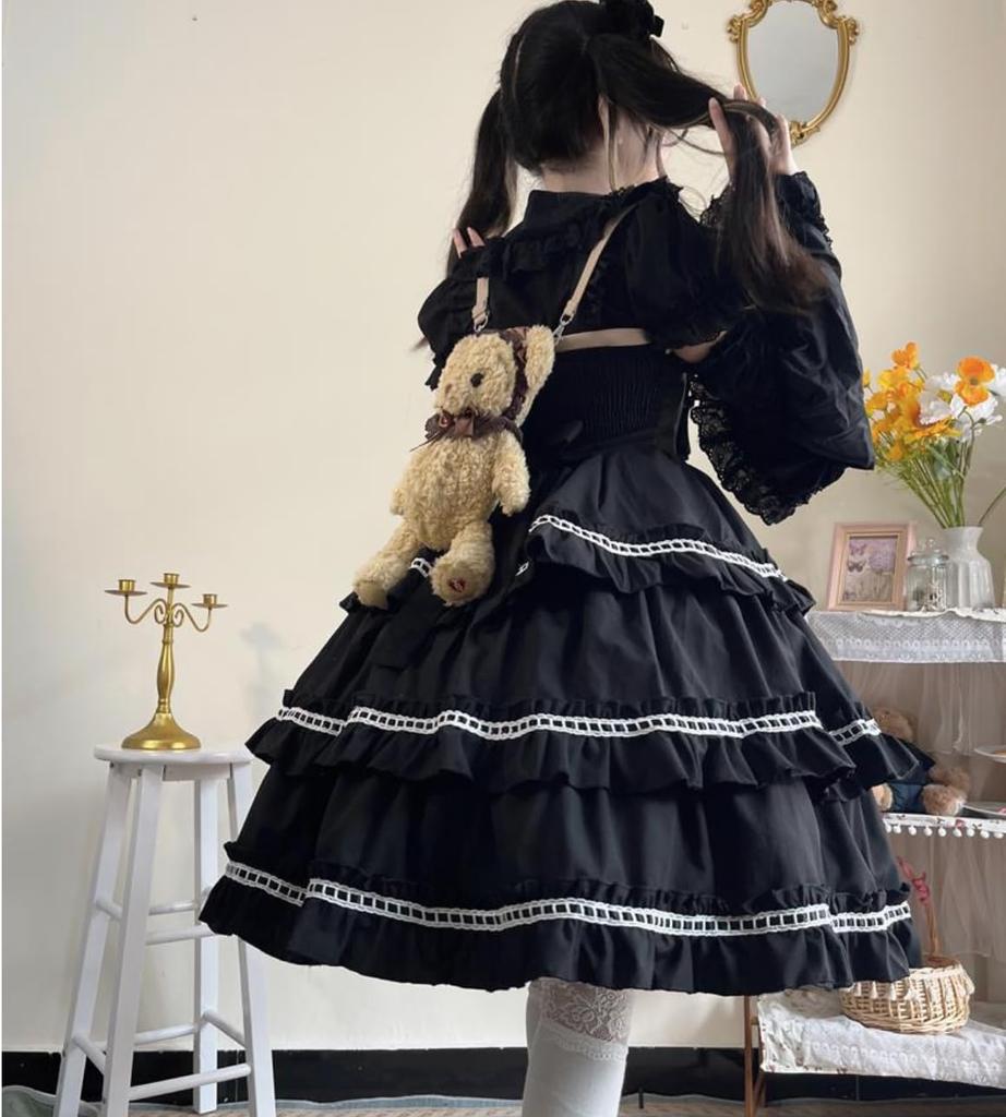Lolita JSK Ruffle Dress Cosplay Jumper Skirt [Lady Lazy] (Black)