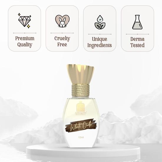 AdilQadri White Oudh Attar | Сильный мужской аромат | Безалкогольный роликовый аттар для мужчин | Стойкий аромат, парфюмированный роликовый аттар 12 мл