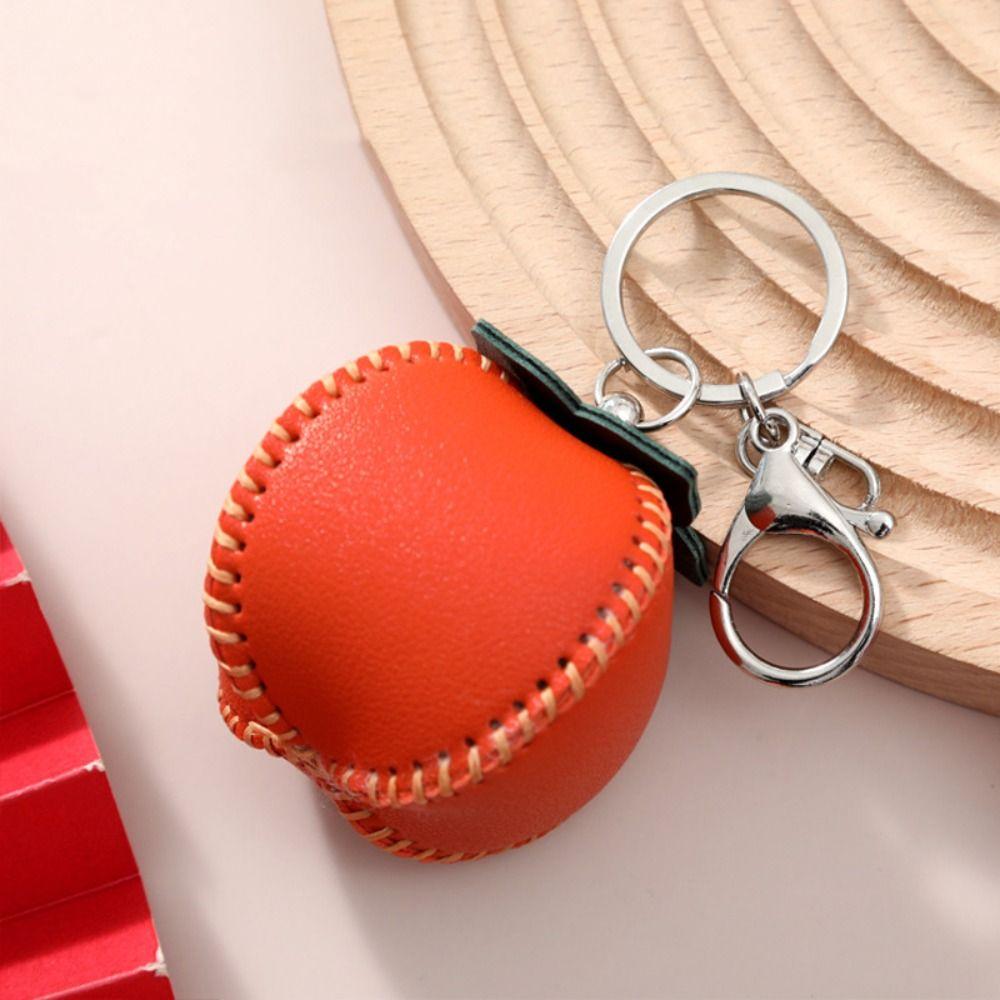 Cute Fruit Bag Pendant Persimmon Leather Keychain DIY Material Package Keyring Car Accessory
