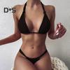 2 шт./комплект женский комплект бикини с лямками на шее, беспроводной бюстгальтер бикини с высокой талией, комплект плавок, раздельный дизайн, однотонный купальник