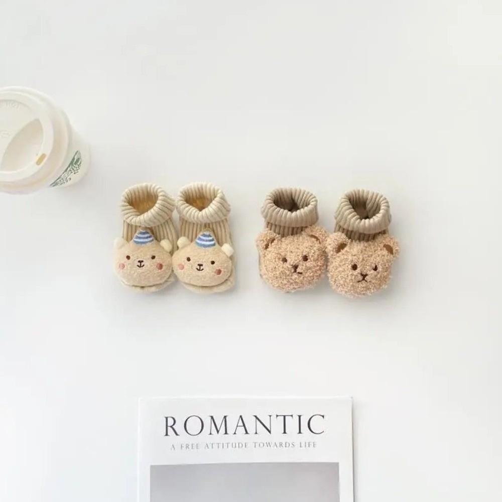 Soft Warm Babies Hat Socks Set Knitted Texture Newborn Earflap Hat  For Boy Girl