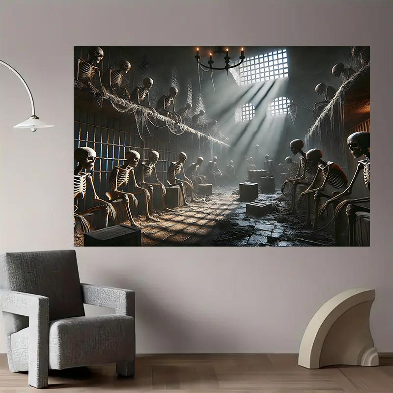 Single background banner, skull collage wall fabric, polyester fiber material, suitable for living room and bedroom