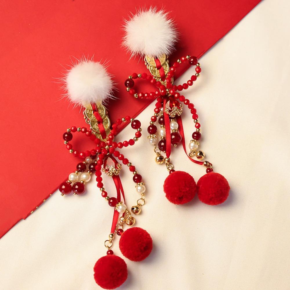 Red Chinese Style Ancient Hairpin Pearl Chinese New Year Side Clip Hanfu Hair Clip  Women