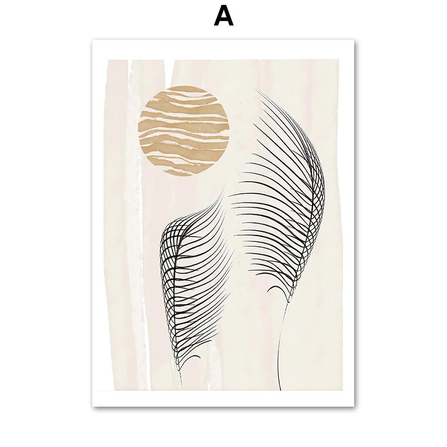 Abstract Wall Art Canvas Painting Posters and Prints Boho Leaves Sun Flowers Plant Nature Wall Pictures for Living Room Decor