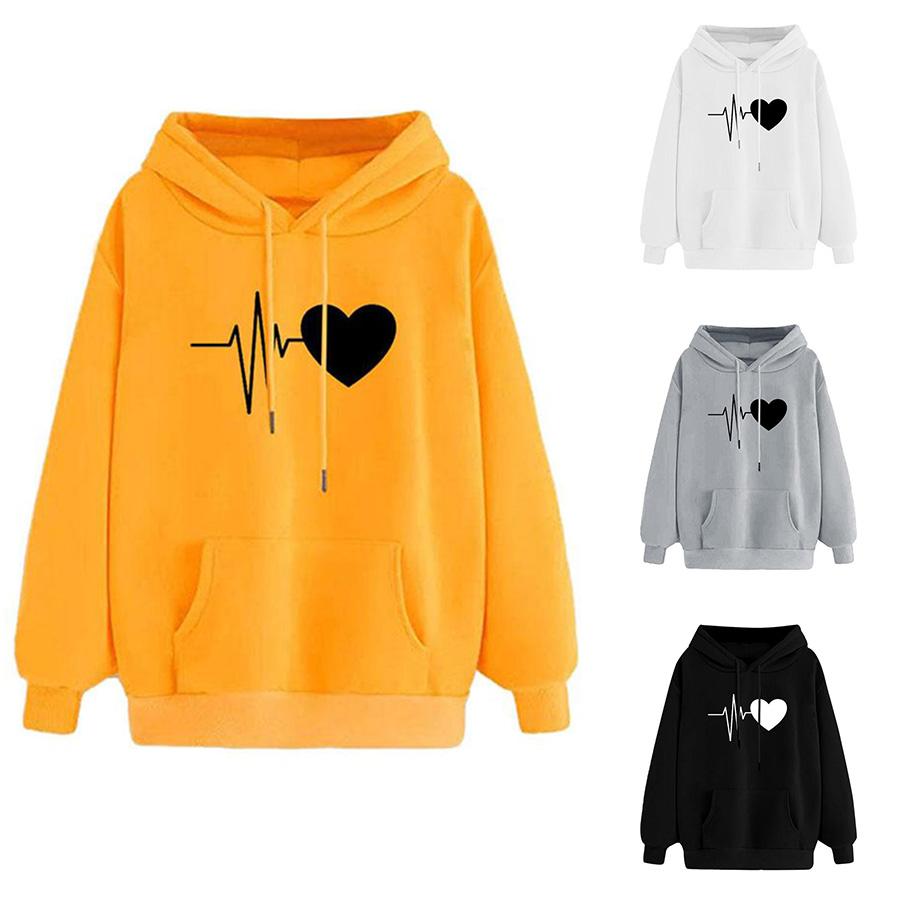 Женская флисовая толстовка с длинным рукавом и круглым вырезом на осень и зиму, пуловер с ЭКГ и принтом «Любовь», футболка, свитер