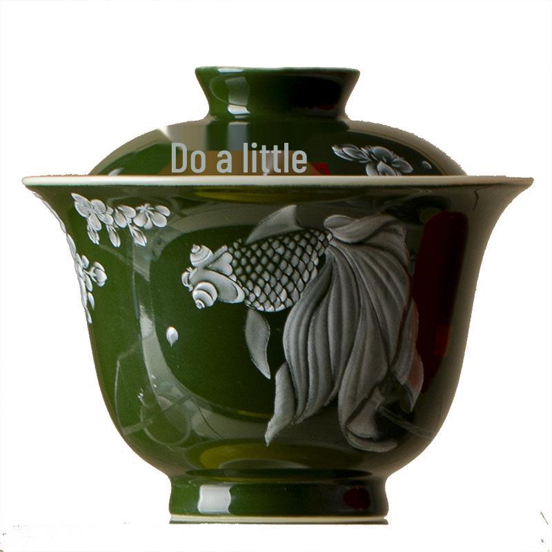 Керамический набор для чая Гайвань с глазурью цвета глины Дехуа, Белая рыба - Тонкий фарфор, Чаша для заваривания чая в стиле Кунг-фу