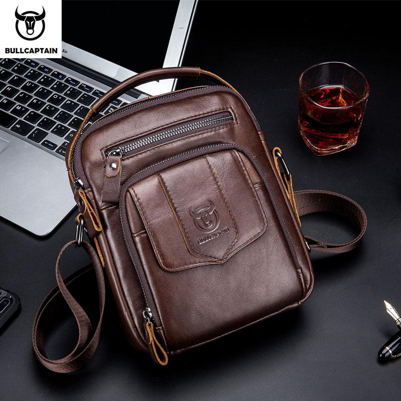 BULLCAPTAIN 100% Genuine Leather Men's Shoulder Bag Messenger Bags Business Men's High Quality Bag