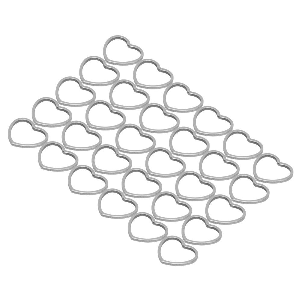 30pcs Silver Hollow Heart‑Shaped Pendants Stainless Steel Open Frame Pendants  Small Size