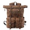 Men's Retro Waxed Canvas Backpack with Leather Trim, Multi-Pocket Design, Large Capacity for Outdoor Travel