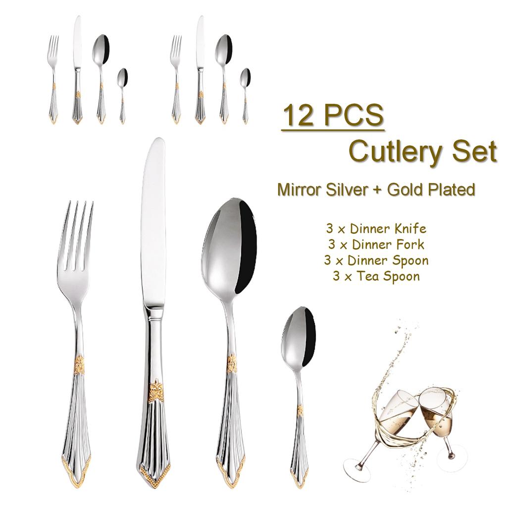 4/8/12/16/20/24/28 шт. Набор столовых приборов класса люкс с золотым покрытием, можно мыть в посудомоечной машине, столовые приборы, антикварное серебро с полой ручкой, столовый нож