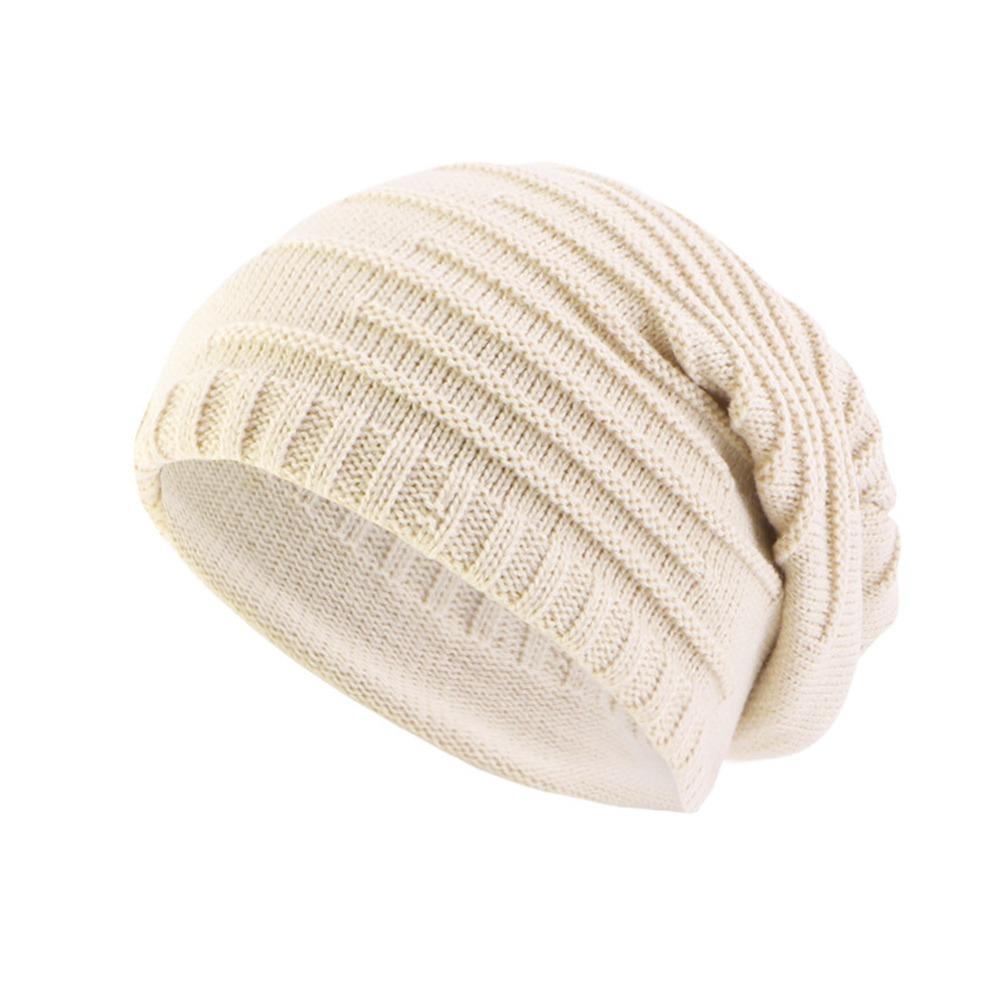 Stripe Knit Texture Knit Slouch Hat Solid Color Unisex Beanie Cap New Slouchy Beanie