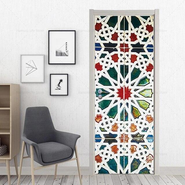 3D Geometric Door Sticker Self-adhseive Vinyl Full Door Wrap Cover Stickers Modern Abstract Geometry Wall Art Mural Decorations