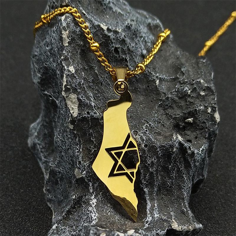 Подвеска-ожерелье из нержавеющей стали с картой Израиля и Палестины - Модный и уникальный дизайн