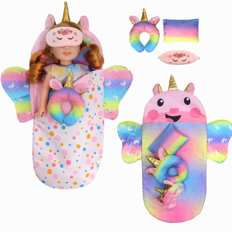 Doll Sleeping Bag for 43cm Dolls Lovely Unicorn Pillow 10-18inch Baby New Born Dolls Accessories American Girl's Birthday Gift