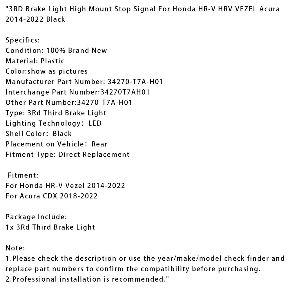 3-й стоп-сигнал верхнего расположения для Honda HR-V HRV VEZEL Acura 2014-2022