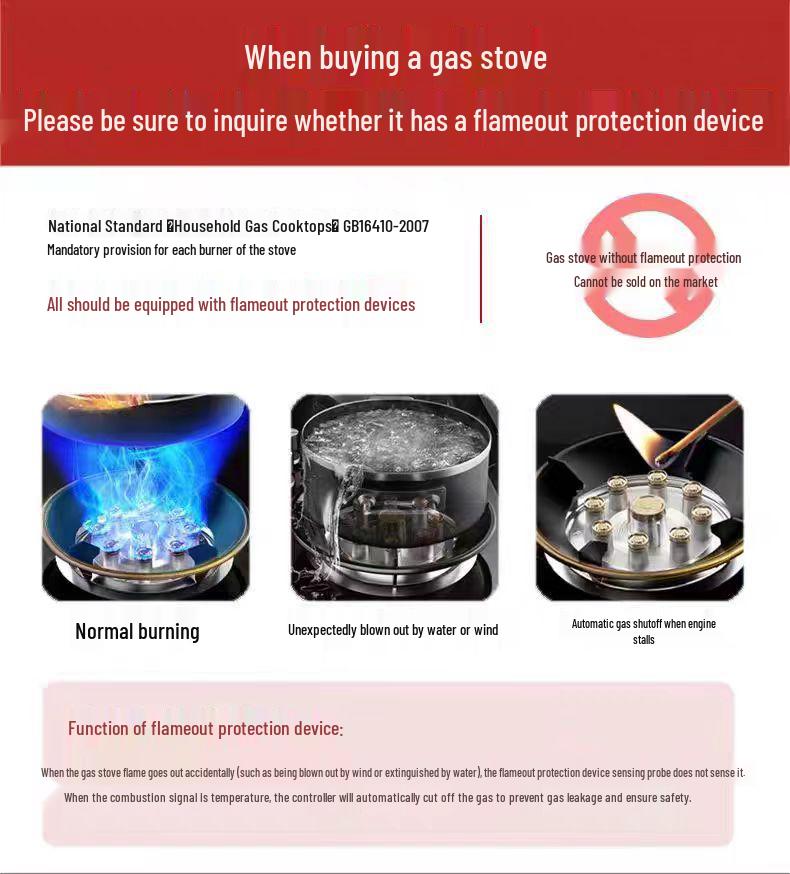 Single Burner Desktop Gas Stove with Flameout Protection - Nine Heads, Strong Flame for Natural and Liquefied Petroleum Gas.