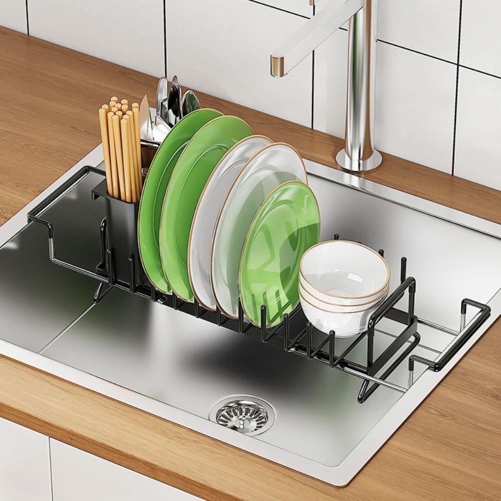 Компактная настольная сушилка для посуды с выдвижным поддоном, стойка для хранения посуды, раковина